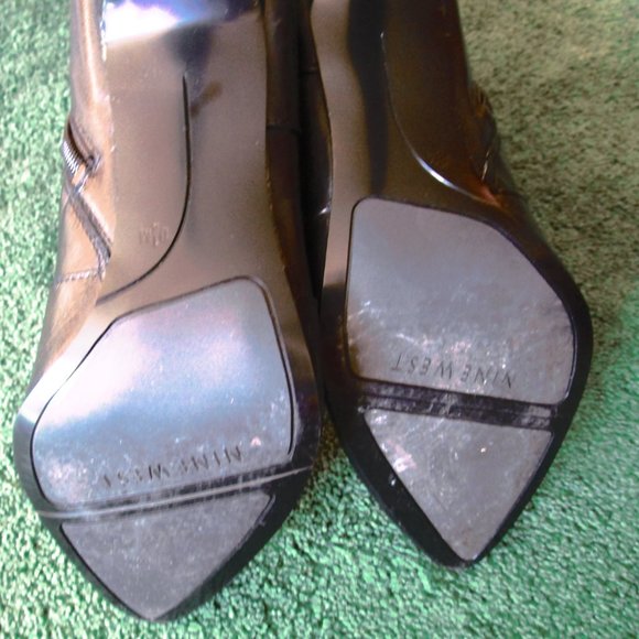 NINE WEST-BLACK LEATHER HIGH HEEL BOOTS-NEW- SIZE8.5-MID-CALF - Picture 5 of 10